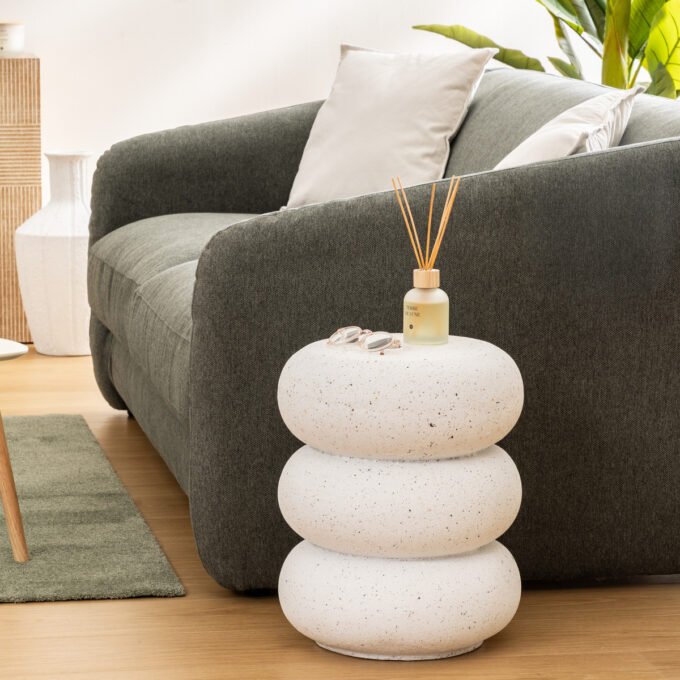 Table d'appoint "Stoneto" Blanc, 43x35x35 cm