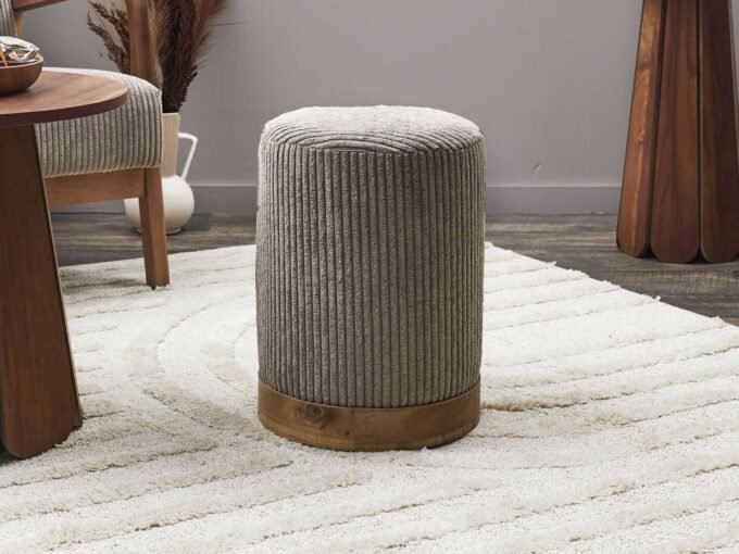 Pouf côtelé design scott 40cm taupe