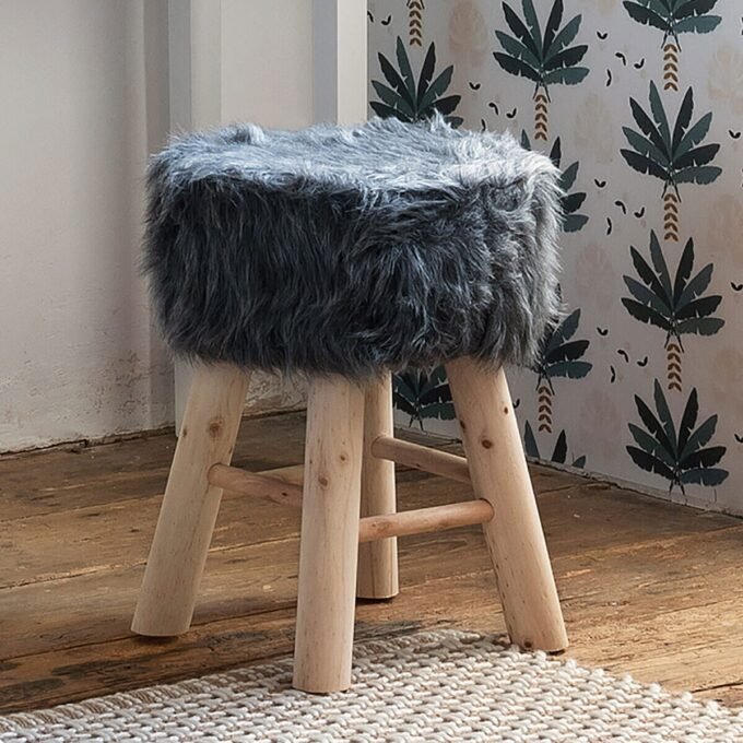 Tabouret "Oslo" Effet fourrure, Gris