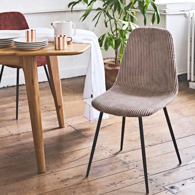 Lot de 2 Chaises Côtelé "Scott" 85cm Taupe