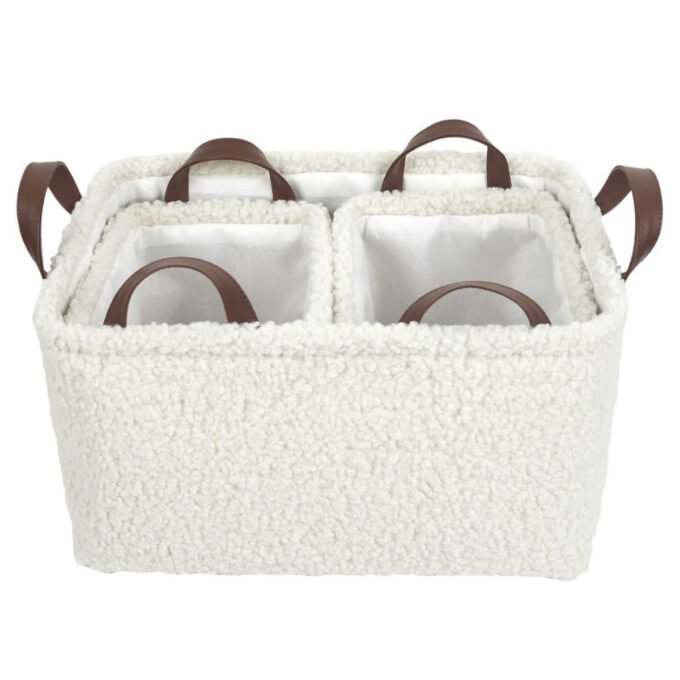 Lot de 3 Paniers de Rangement "Bouclette" 36cm Blanc