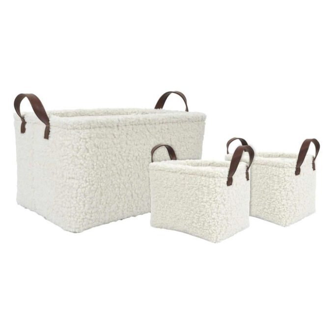 Lot de 3 Paniers de Rangement "Bouclette" 36cm Blanc