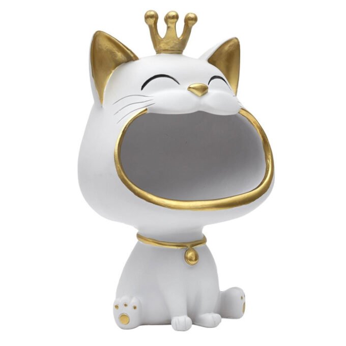 Vide-Poche Statue "Chat" 25cm Blanc