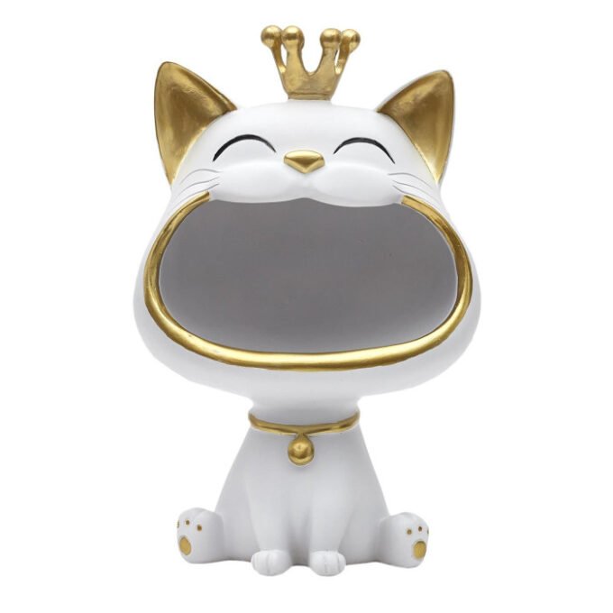Vide-Poche Statue "Chat" 25cm Blanc