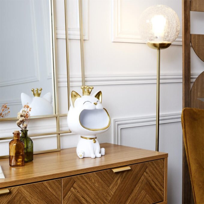 Vide-Poche Statue "Chat" 25cm Blanc