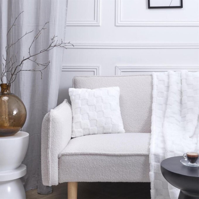 Coussin Déco en Flanelle "Damier" 40x40cm Blanc