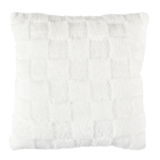 Coussin Déco en Flanelle "Damier" 40x40cm Blanc