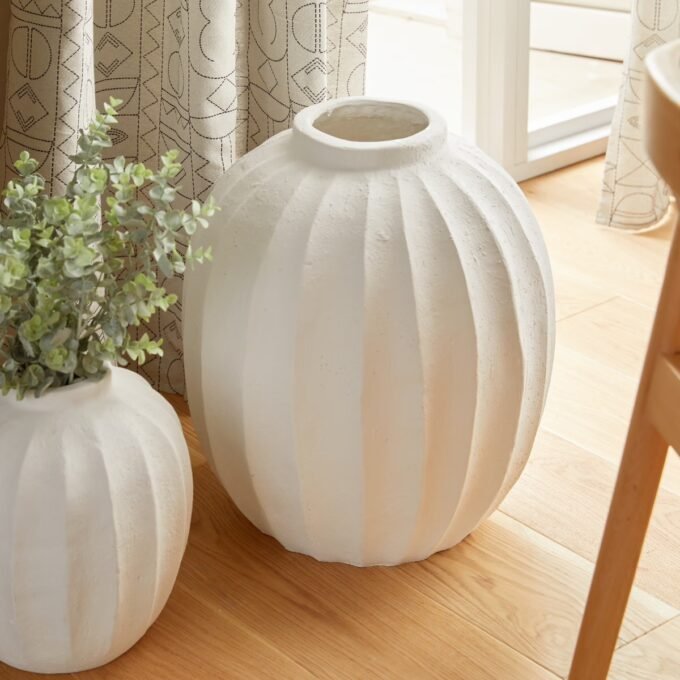 Vase boule "Amia" Céramique, Blanc, H.44,5 cm