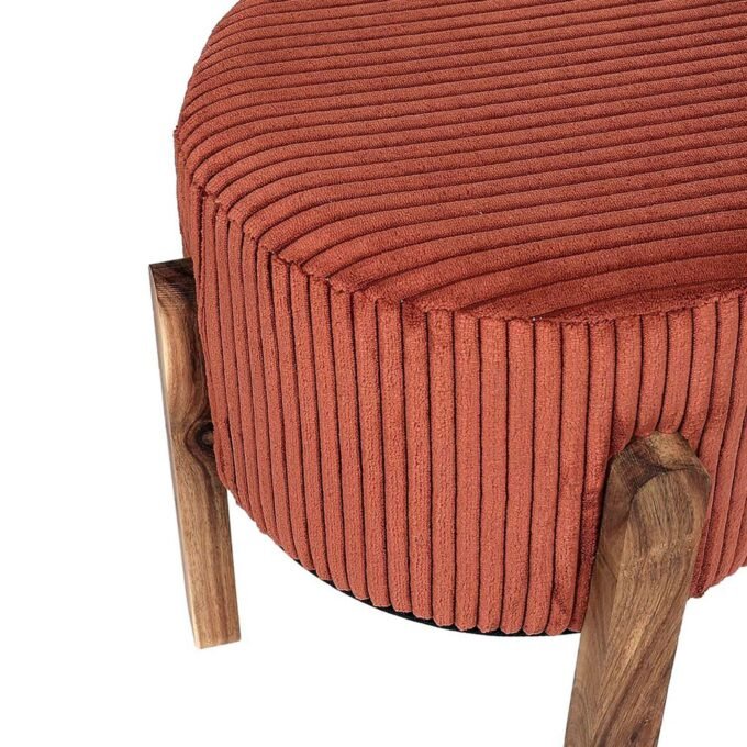 Tabouret en tissu côtelé terracotta et bois d'acacia - Scarlett