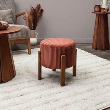 Tabouret en tissu côtelé terracotta et bois d'acacia - Scarlett