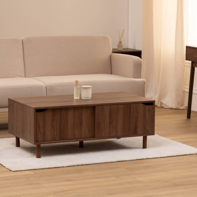 Table basse, 2 portes, Marron Slidy