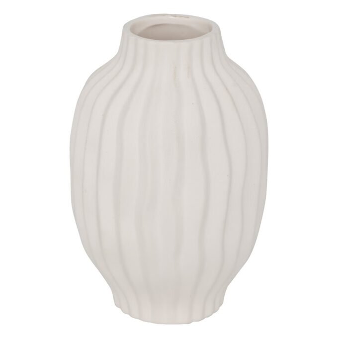 Vase strié "Fernan" Céramique, Blanc, H.22 cm