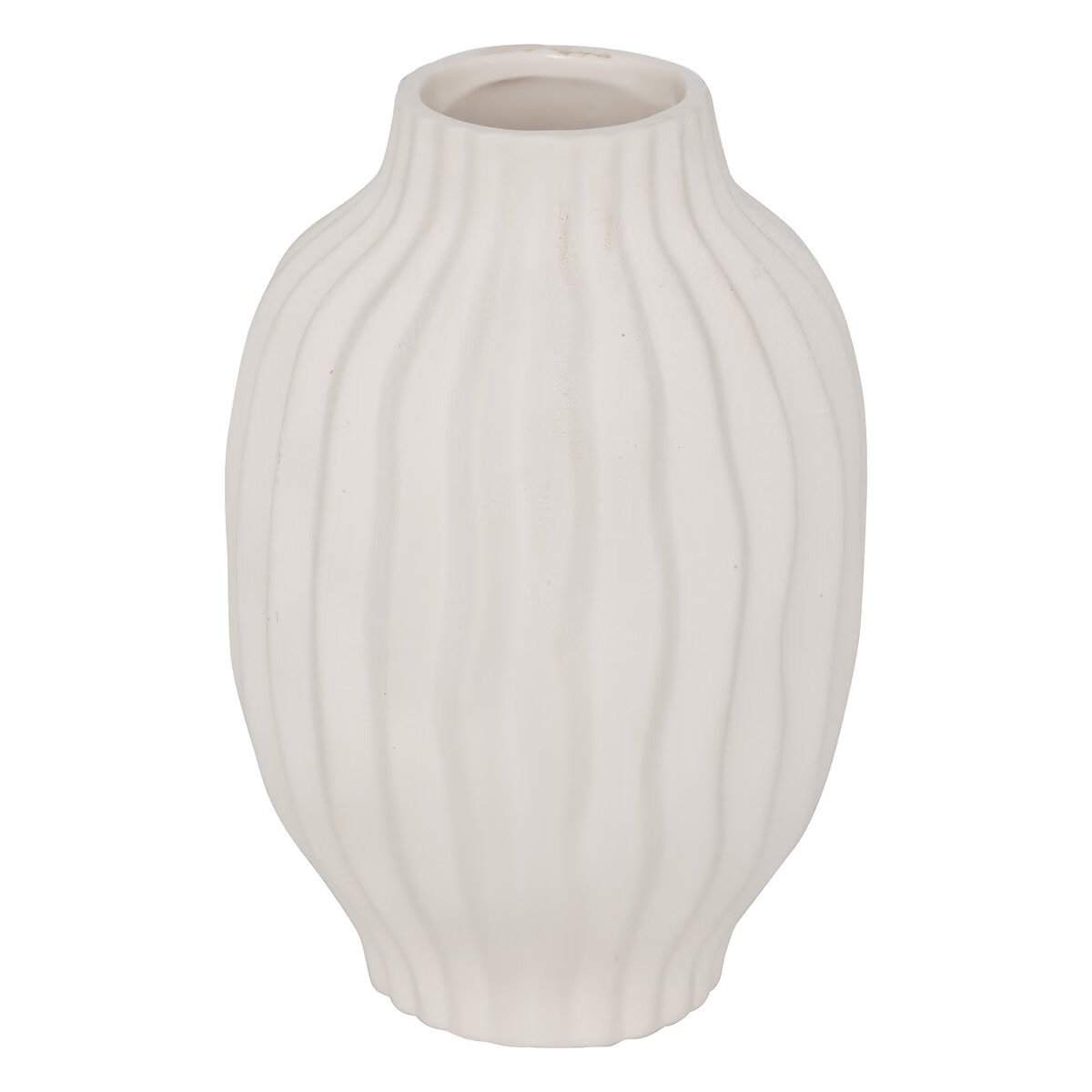 Vase strié "Fernan" Céramique, Blanc, H.22 cm
