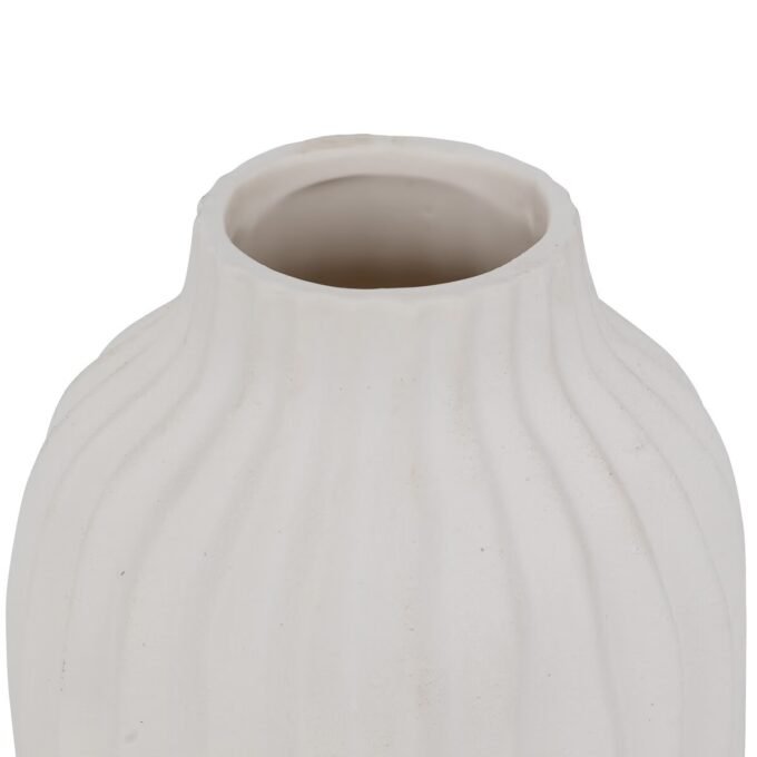 Vase strié "Fernan" Céramique, Blanc, H.22 cm